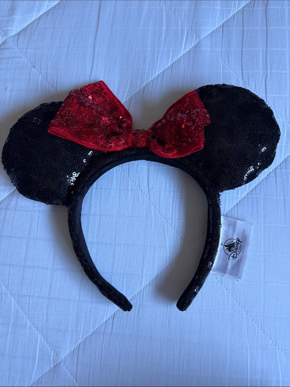Disney parks Black Sequin Minnie Ears Headband with Red Bow